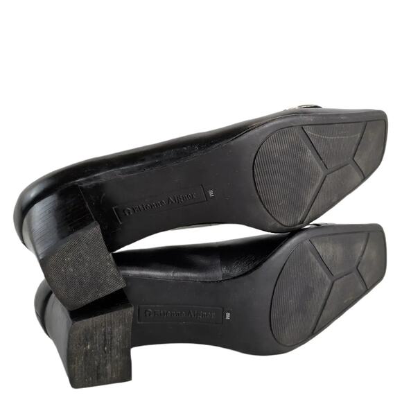 ETIENNE AIGNER Women's 8 E-Mozart Square Toe Black Leather Heels Pumps Preppy - Picture 5 of 10